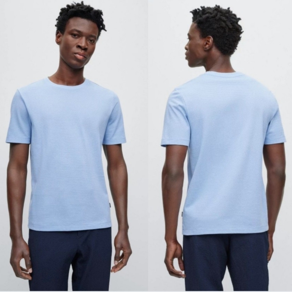 BOSS Cotton-Blend Tee Shirt with Bunble-Jacquard Knit Structure